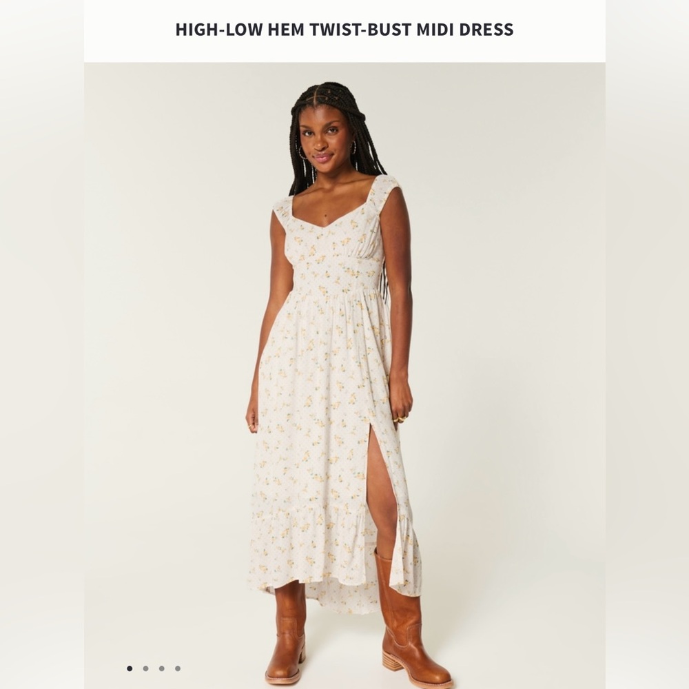 Floral High-Low Hem Twist-Bust Midi Dress